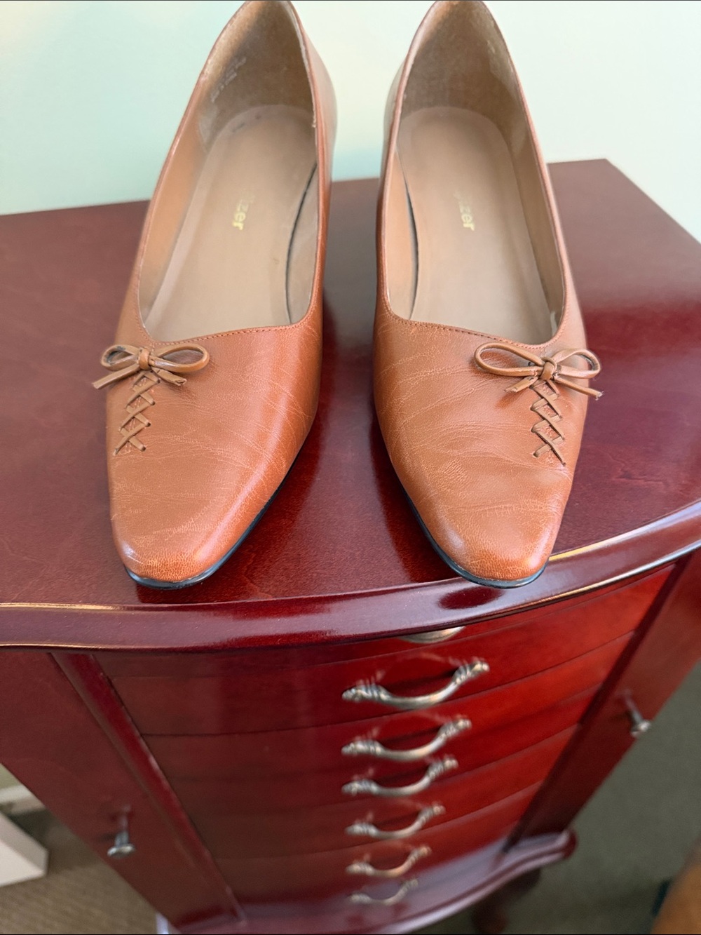 Naturalizer Classic Brown Leather Bow Pump - Women's Dress Shoes, 7.5 M
